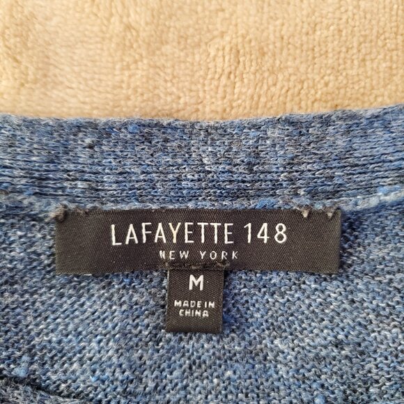 Lafayette 148 Denim Blue Linen Knit Top, Size Medium - Picture 6 of 8